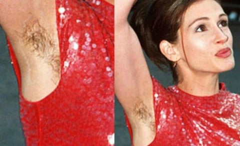 La reconocida actriz Julia Roberts es también una de las estrellas que se ha atrevido a aparecer públicamente mostrando sus axilas al natural.