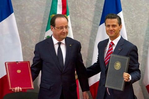 Los presidentes de Francia, Francois Hollande, y de México, Enrique Peña Nieto, firmaron acuerdos en materia de seguridad pública, finanzas, aeronáutica y energía.