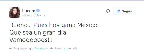 Lucero se mostró optimista conforme al resultado del partido por medio de Twitter.