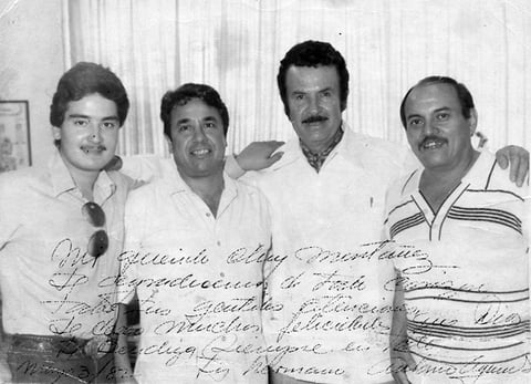 Antonio Aguilar hijo, Jesús Montañez Galván, Antonio Aguilar padre y Miguel Salas Páez, hace varios años.