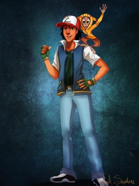 Aladino aparece como Ash, y Abu de Pikachu de Pokemón.