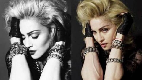 En la serie de imágenes en blanco y negro, se puede ver a una Madonna con una piel suave y sin ninguna imperfección, pero en las originales se pueden distinguir algunas diferencias en su rostro como líneas de expresión que ha dejado el paso del tiempo.