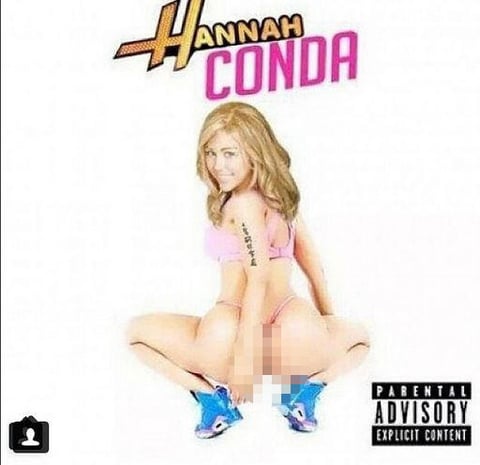 Miley publicó otro fotomontaje sobre la portada de Nicki Minaj, pero ahora con el rostro de Hannah Montana, personaje infantil al que dio vida en Disney Channel.