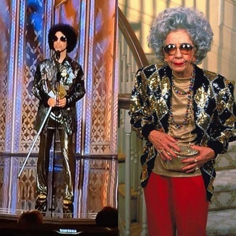 Prince dio mucho de que hablar con su look brillante.