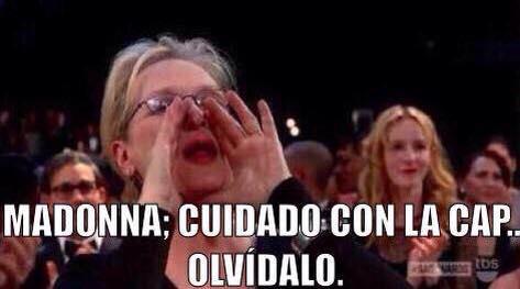 La famosa expresión de Meryl Streep en la entrega del Oscar 2015 ha sido recordada para burlarse ahora de la caída de Madonna.