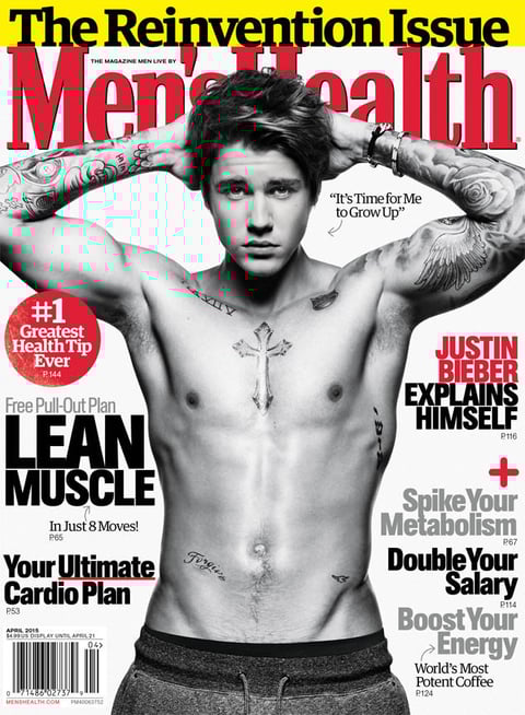 En la portada de la publicación, se puede ver al cantante sin playera en una fotografía en blanco y negro dejando en claro que ya no es el niño que todos recuerdan.