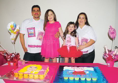 FESTEJO AL DOBLE.  Zayra Jocelyn y Emmely Dailen cumplieron seis y cuatro años de edad, respectivamente, motivo por el cual sus papás, Octavio Martínez y Laura Marín de Martínez, les organizaron un divertido festejo.