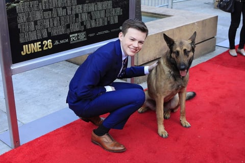 El actor Josh Wiggins y su compañero Max, protagonistas de esta película, posaron juntos ante los fotógrafos.