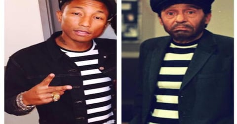 Pharrell Williams lució un memorable atuendo.