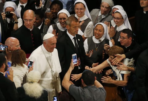 Francisco, a su llegada a la Basílica del Santuario Nacional de la Inmaculada Concepción en Washington.