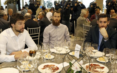 Los jugadores del Real Madrid Baloncesto, Sergio Llull, Sergio Rodríguez y Rudy Fernández.