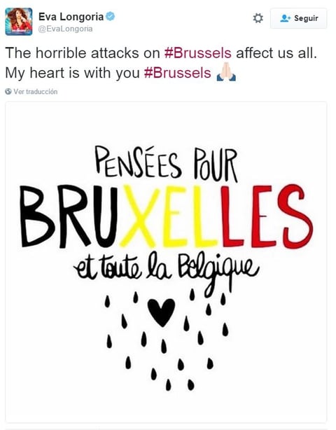 Eva Longoria criticó los "horribles" ataques en Bruselas.