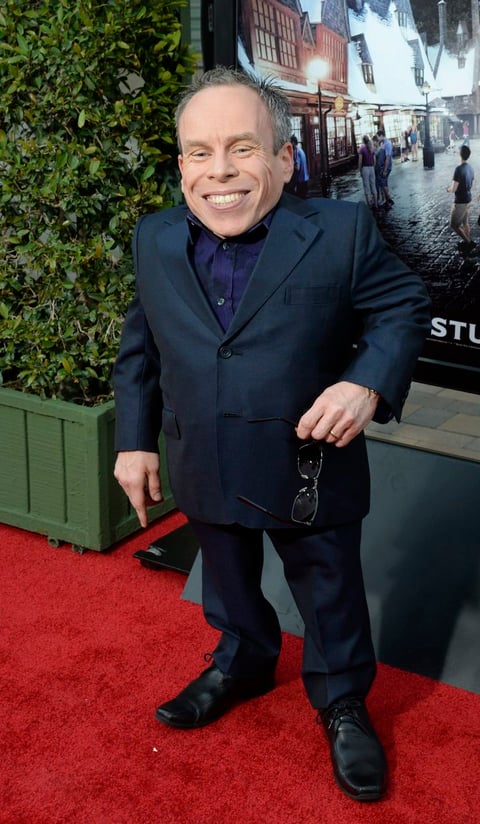 El actor británico Warwick Davis, conocido por los fans de "Potter" como  "Professor Flitwick", posó ante los fotógrafos.