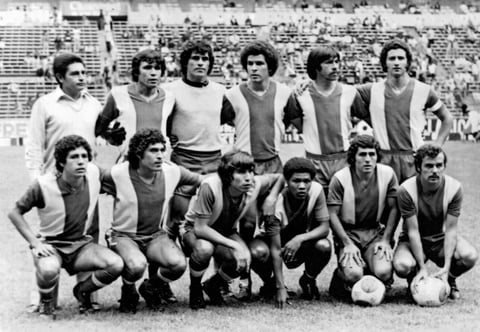 08052016 Inauguración de la temporada 76-77’, Cruz Azul - Laguna en el Estadio Azteca. Entre ellos: Ruiz Vaquera, Orrante, Loza, Chávez, Cruz, Pierucci, Zamora, Carril, Ibarra, Onís y Prof. Enríquez.