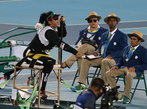 La atleta mexicana María de los Ángeles Ortiz ganó la primera medalla de oro para México en los Juegos Paralímpicos de Río 2016 luego de lograr el primer lugar en la final de lanzamiento de bala femenino.