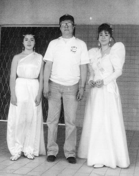 02102016 Minerva López Mazuca, princesa de PVC; Melchor Rodríguez
Mena y Araceli I en el Desfile Alegórico de la Primavera el 21 de marzo de 1992.