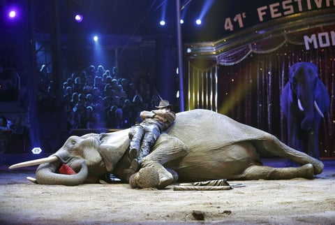 El artista Erwin Frankello, gandor del Premio payaso de plata, actúa durante la ceremonia de la edición 41 del Festival Internacional de Circo de Monte-Carlo