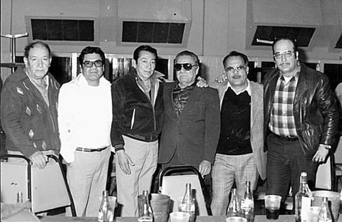 19022017 Fiesta de aniversario del Sindicato Sección #9 de Ferrocarrileros, el 24 de enero de 1984. De izquierda a derecha: Enrique Veloz, Toño Zamora, Fausto Ramos, Efrén Camacho, Lencho García y Juan Álvarez.