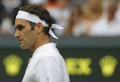 Switzerland's Roger Federer pauses as he plays Croatia's Marin Cilic in the Men's Singles final match on day thirteen at the Wimbledon Tennis Championships in London Sunday, July 16, 2017. (AP Photo/Alastair Grant)
TEN London Britain Wimbledon Tennis GBR