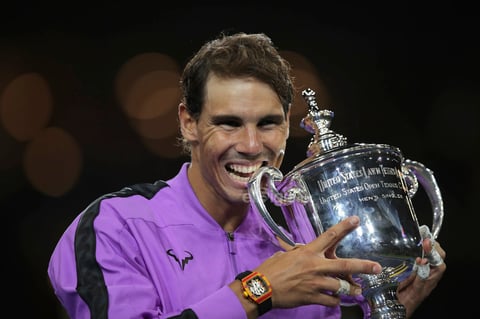 US Open Tennis

Rafael Nadal, of Spain, poses with the championship trophy after defeating Daniil Medvedev, of Russia, to win the men's singles final of the U.S. Open tennis championships Sunday, Sept. 8, 2019, in New York. (AP Photo/Charles Krupa)