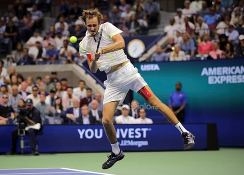 US Open Tennis

Daniil Medvedev, of Russia, returns a shot to Rafael Nadal, of Spain, during the men's singles final of the U.S. Open tennis championships Sunday, Sept. 8, 2019, in New York. (AP Photo/Charles Krupa)