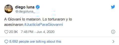 Famosos exigen justicia por la muerte de Giovanni López
