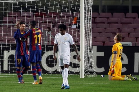 Leo Messi, Ansu Fati, Coutinho, Pedri y Dembélé marcaron su primer tanto en fase de grupos 