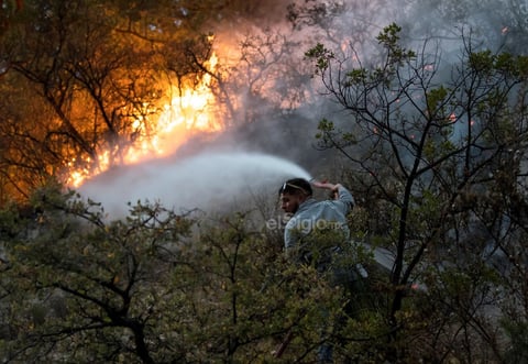 Combaten incendio forestal en Sierra de Arteaga