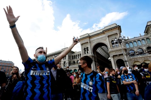 Inter supporters celebrate winning Italian Serie A