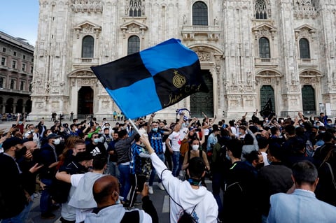 Inter supporters celebrate winning Italian Serie A