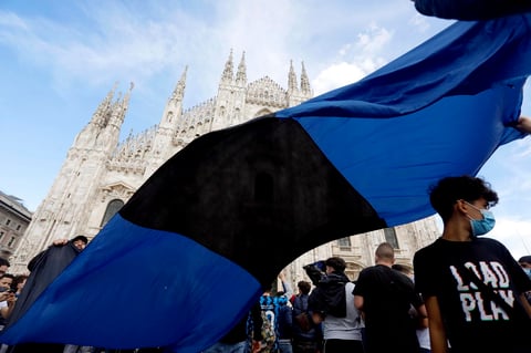 Inter supporters celebrate winning Italian Serie A
