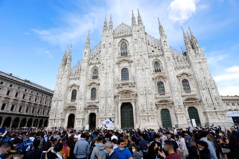 Inter supporters celebrate winning Italian Serie A