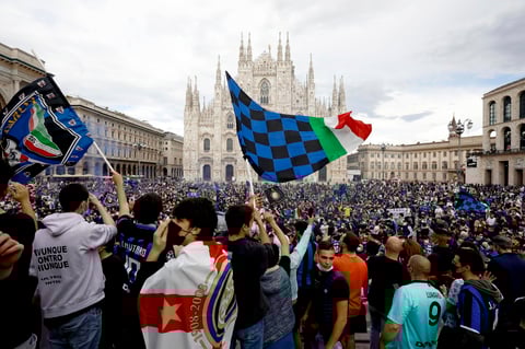 Inter supporters celebrate winning Italian Serie A
