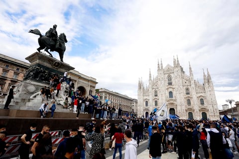 Inter supporters celebrate winning Italian Serie A