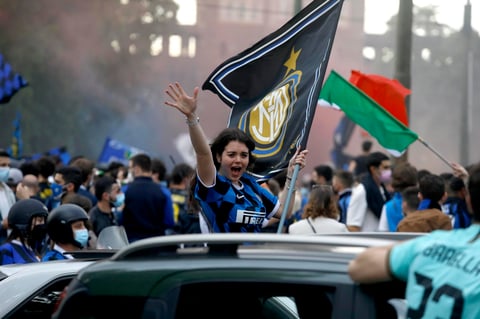 Inter supporters celebrate Italian national soccer championship title