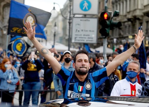 Inter supporters celebrate Italian national soccer championship title