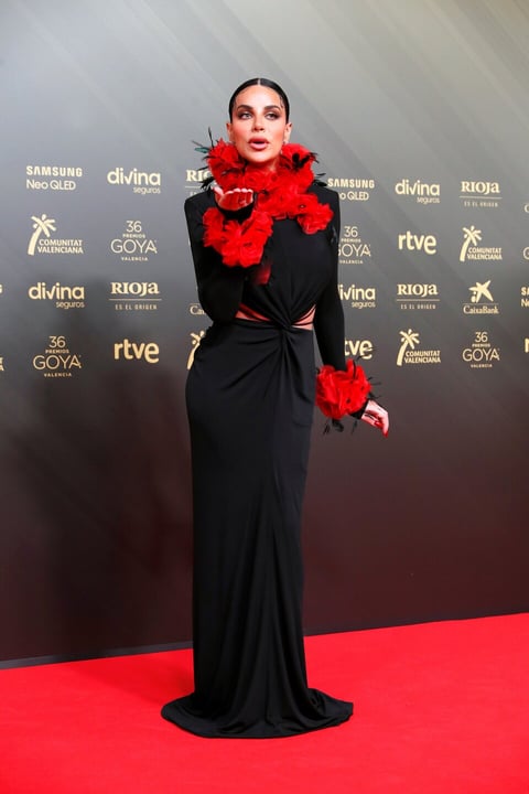 VALENCIA, 12/02/2022.-  La actriz Jedet posa en la alfombra roja a su llegada a la gala de la 36 edición de los Premios Goya que tiene lugar este sábado en el Palau de les Arts de Valencia. EFE/Biel Aliño