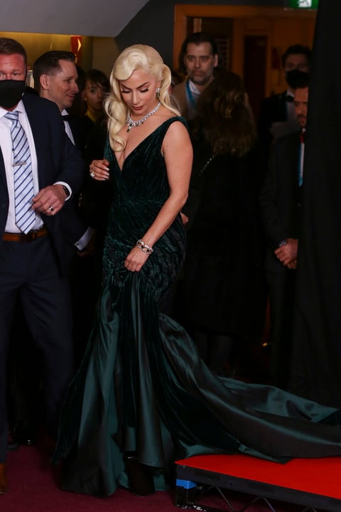 Lady Gaga backstage at the 75th British Academy Film Awards, BAFTA's, in London Sunday, March 13, 2022. (Photo by Joel C Ryan/Invision/AP)