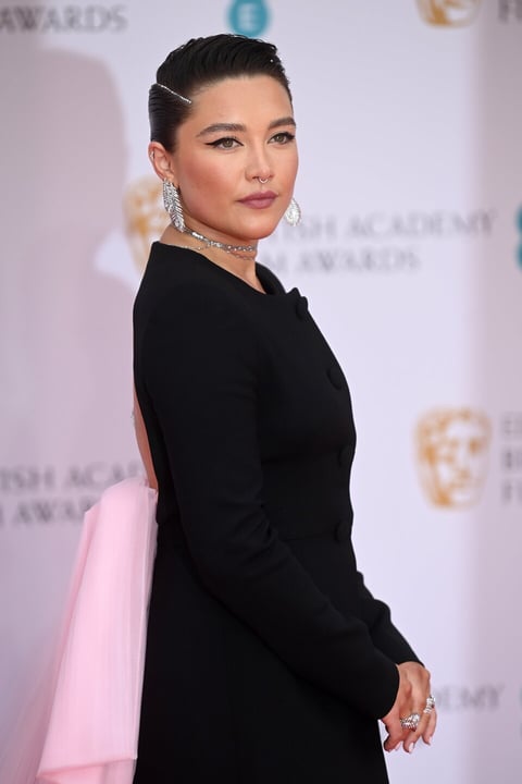 London (United Kingdom), 13/03/2022.- Florence Pugh attends the 2022 EE BAFTA Film Awards at the Royal Albert Hall in London, Britain, 13 February 2022. The ceremony is hosted by the British Academy of Film and Television Arts (BAFTA) and is the first in-person event since the start of the pandemic. (Cine, Reino Unido, Florencia, Londres) EFE/EPA/NEIL HALL *** Local Caption *** 54975994