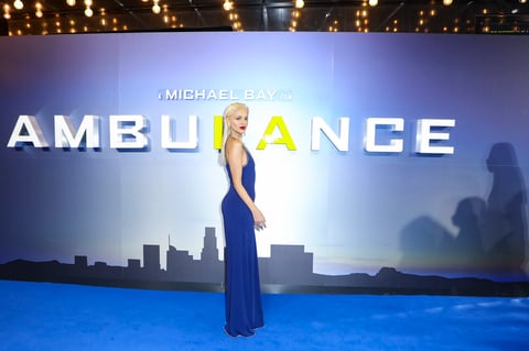 Eiza Gonzalez poses for photographers upon arrival at the premiere of the film 'Ambulance' in London Wednesday, March 23, 2022. (Photo by Vianney Le Caer/Invision/AP)