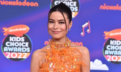 Miranda Cosgrove arrives at the Kids Choice Awards on Saturday, April 9, 2022, at the Barker Hangar in Santa Monica, Calif. (Photo by Jordan Strauss/Invision/AP)