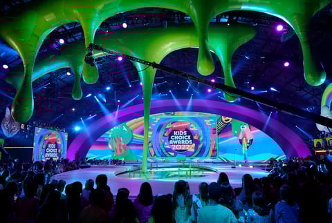 A view of the stage appears at the Kids Choice Awards on Saturday, April 9, 2022, at the Barker Hangar in Santa Monica, Calif. (AP Photo/Chris Pizzello)