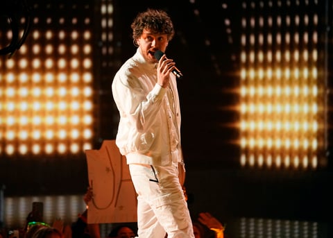 Jack Harlow performs at the Kids Choice Awards on Saturday, April 9, 2022, at the Barker Hangar in Santa Monica, Calif. (AP Photo/Chris Pizzello)
