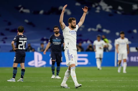 MADRID, 04/05/2022.- El defensa del Real Madrid Nacho Fernández durante el partido de semifinales de la Liga de Campeones que Real Madrid y Mancester City disputan este miércoles en el estadio Santiago Bernabéu, en Madrid. EFE/Ballesteros