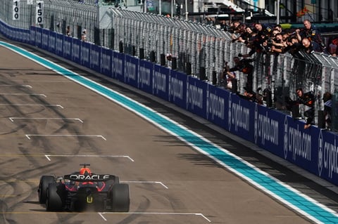 Miami Gardens (United States), 08/05/2022.- Holland's Max Verstappen of Red Bull Racing wins the Formula One Grand Prix of Miami at the Miami International Autodrome in Miami Gardens, USA, 08 May 2022. (Fórmula Uno, Estados Unidos, Roma) EFE/EPA/SHAWN THEW