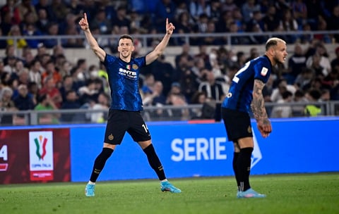 Rome (Italy), 11/05/2022.- Inter's Ivan Perisic (L) celebrates after scoring a goal during the Coppa Italia final between Juventus FC and Inter Milan at the Olimpico stadium in Rome, Italy, 11 May 2022. (Italia, Roma) EFE/EPA/Riccardo Antimiani