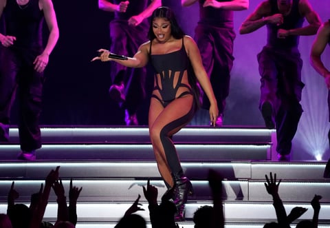 Megan Thee Stallion performs a medley at the Billboard Music Awards on Sunday, May 15, 2022, at the MGM Grand Garden Arena in Las Vegas. (AP Photo/Chris Pizzello)