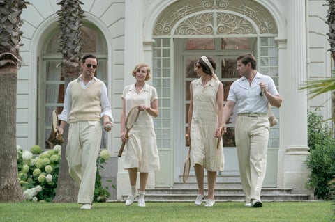 4178_D054_01693-01700_RCC
(l-r.) Harry Hadden-Paton stars as Bertie Pelham, Laura Carmichael as Lady Edith, Tuppence Middleton as Lucy Smith and Allen Leech as Tom Branson in DOWNTON ABBEY: A New Era, a Focus Features release.  
Credit: Ben Blackall / ©2022 Focus Features LLC