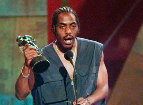 FILE - Coolio, whose legal name was Artis Leon Ivey Jr., accepts the award for the Best Rap Video at the MTV Video Music Awards in New York on Sept. 4, 1996. The rapper, who was among hip-hop’s biggest names of the 1990s with hits including “Gangsta’s Paradise” and “Fantastic Voyage,” died Wednesday, Sept. 28, 2022 in Los Angeles. He was 59. (AP Photo/Bebeto Matthews, File)