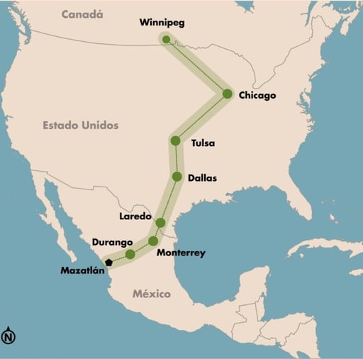 Mapa del Corredor T-MEC. (ARCHIVO)
